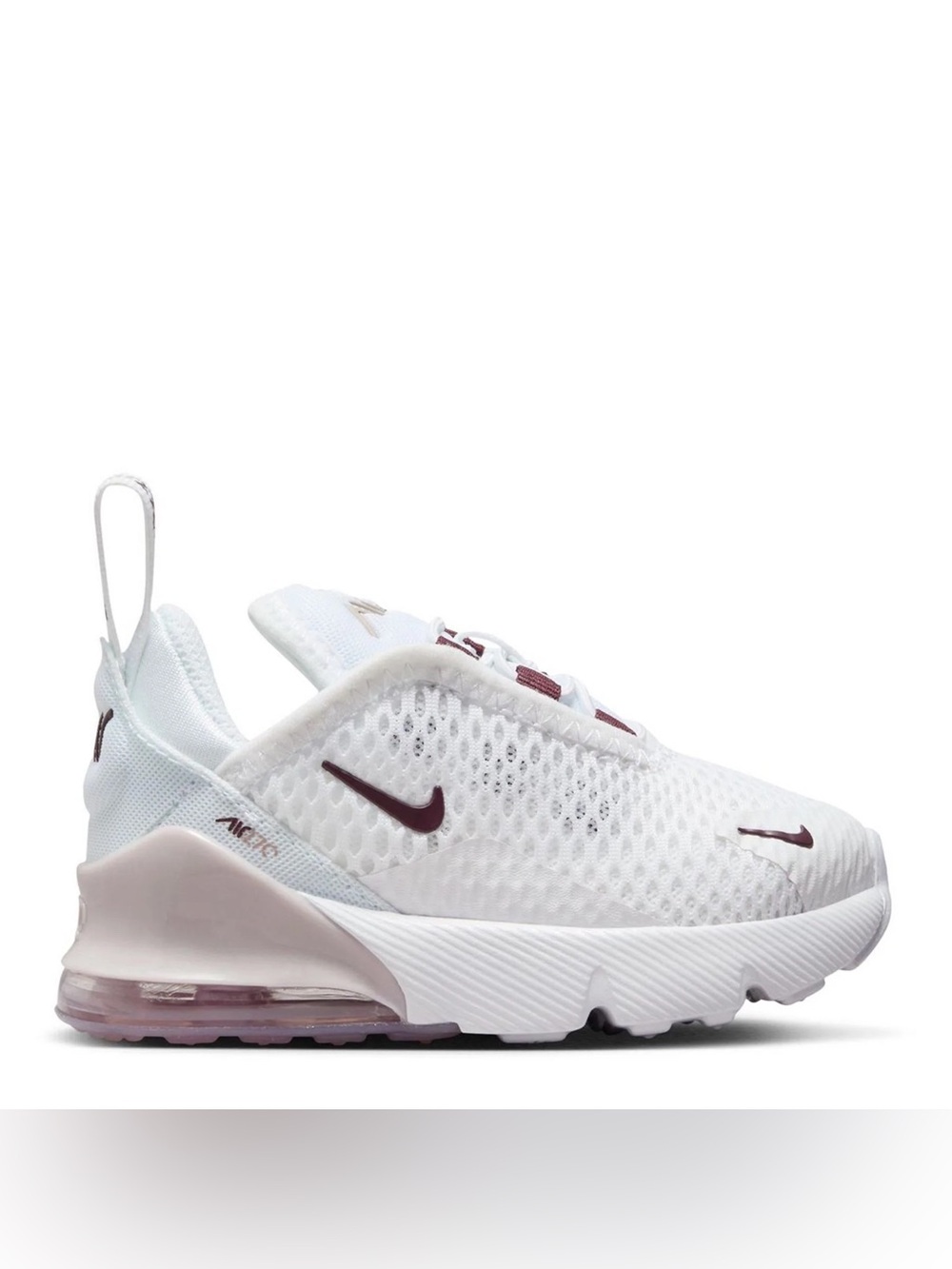 Nike Air Max 270 Baby Low Top Sneaker in White / Burgundy